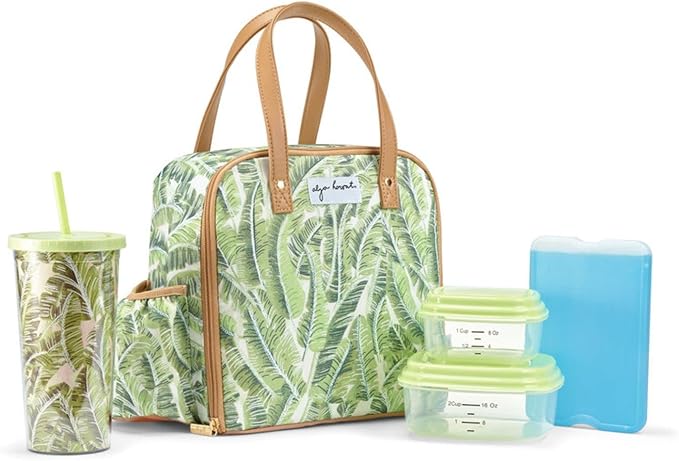 Fit & Fresh Lunch Bag For Women, Insulated Womens Lunch Bag For Work, Leakproof & Stain-Resistant Large Lunch Box For Women With Containers, Tumbler & Ice Pack, Zipper Closure Wichita Bag Palm Leaves