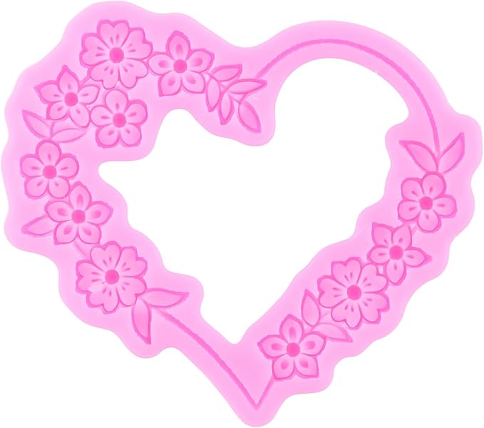 Mujiang Flower Garland Fondant Molds Floral Wreath Silicone Mold Heart Photo Frame Mold for Cake Decoration Cupcake Topper Candy Polymer Clay Gum Paste Set of 4