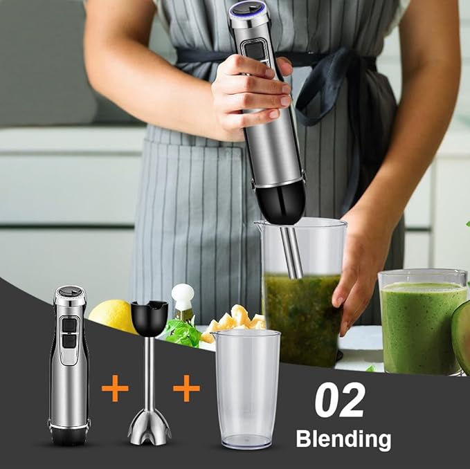 Immersion Hand Blender Multi-Purpose 220V 5 IN 1 Blender Heavy Duty Copper Motor Stainless Steel Finish Includes Whisk Attachment, Chopper and Smoothies Cup (HB3302 EU Plug)