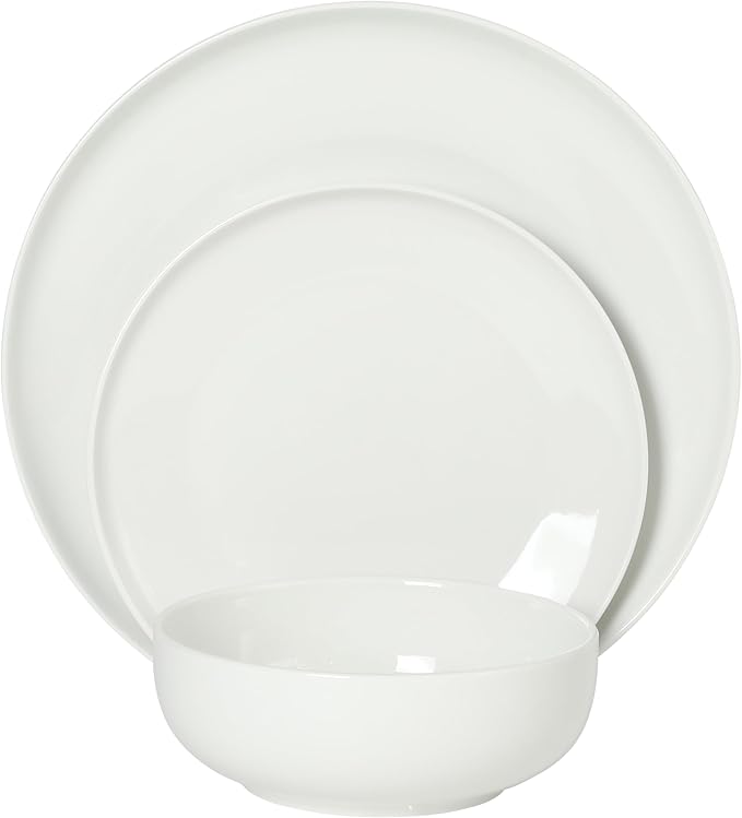 Gibson Home Havenstone 12-Piece Porcelain Dinnerware Set – Dinner Plates, Salad Plates & Bowls, Classic White Everyday Dish Set for Home, Kitchen, Microwave & Dishwasher Safe
