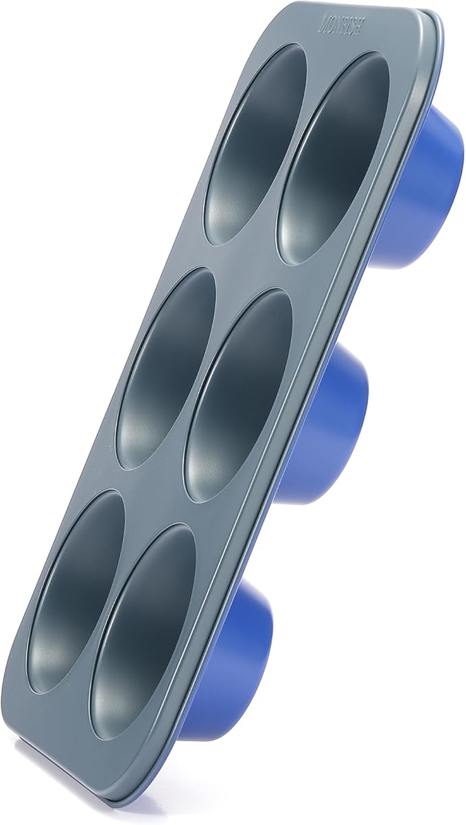 Monfish Muffin Pan 6 Jumbo Cup Carbon Steel Haze Blue non Stick Coating Muffin cupcake Tin 3.5inch cup Roy blue