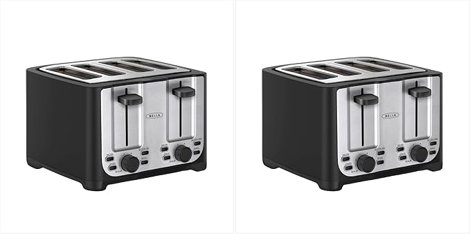 bella 4 Slice Toaster with Auto Shut Off,Extra Wide Slots & Removable Crumb Tray and Cancel,Defrost & Reheat Function,Toast Bread-& Bagel,Black,(Pack of 2)