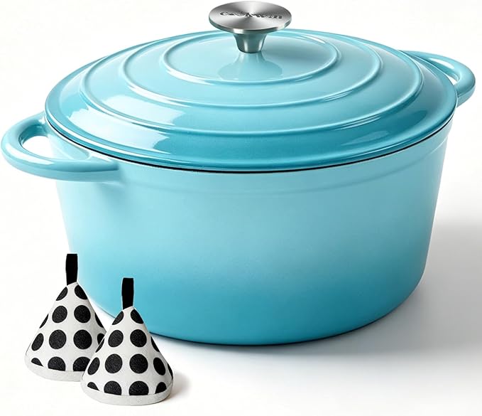 Enameled Cast Iron Dutch Oven with Lid, 6QT Heavy-Duty & Non-Stick Cookware Pot for Braising, Stews, Roasting, Bread Baking - Oven & Stovetop Safe