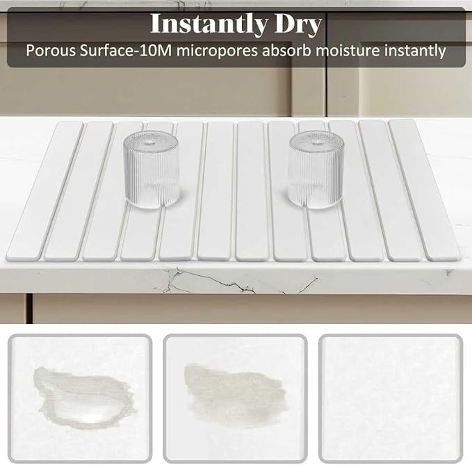 Large Stone Dish Drying Mats for Kitchen Counter, 28"(L)×16"(W), Fast Drying Collapsible Dish Drying Mat, Eco-Friendly Absorbent Diatomaceous Earth Mats for Dishes Bottles, Match Any Countertop
