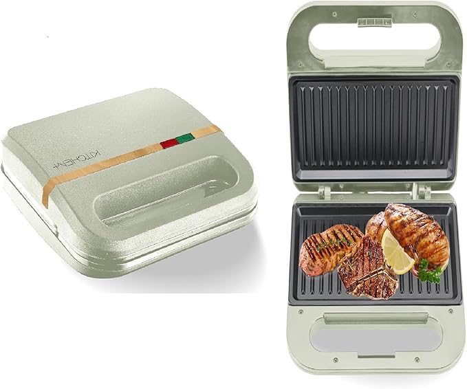 Living+ 9-Inch Electric Grill & Panini Press – Non-Stick Indoor Grill, 2-Slice Panini Grill Press Sandwich Maker with Indicator Lights, Overheat Protection, Cool Touch Housing, Wood Trim Design, 760W