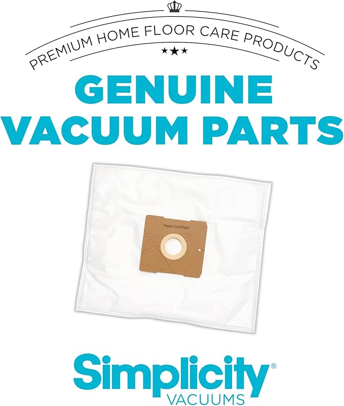 Simplicity Vacuums SZH-6 Jill Canister Vacuum Replacement Bags with Certified Hepa Media, Fits with Simplicity Jill, Jack, and Snap Bagged Vacuum Canister Models, Type Z Bags, 6-pack Set