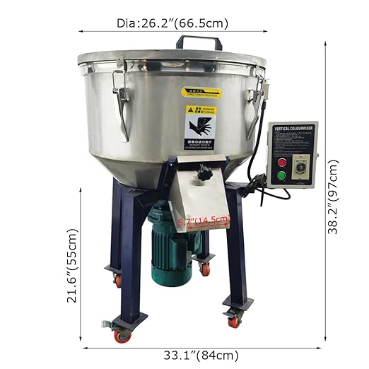 Industrial Blender Mixer Vertical Color Mixer, PP/PVC Pellets Mixer Stainless Steel Industrial Blender Mixer Vertical Color Mixer 110LB, 110V 1.5KW