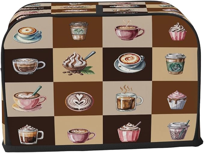 Coffee Cups Modern Toaster Cover 2 Slice Dust and Fingerprint Protection Toaster Bread Maker Covers Washable Kitchen Small Appliance Covers for Kitchen Accessories Decor Bakeware Women Gift