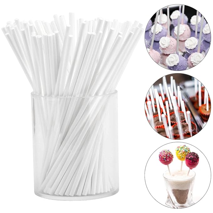 400Pcs 6 Inch White Paper Lollipop Sticks, Paper Sucker Sticks, Cake Pop Stick for Cake Toppers, Chocolate,Cookie,Rainbow Candy