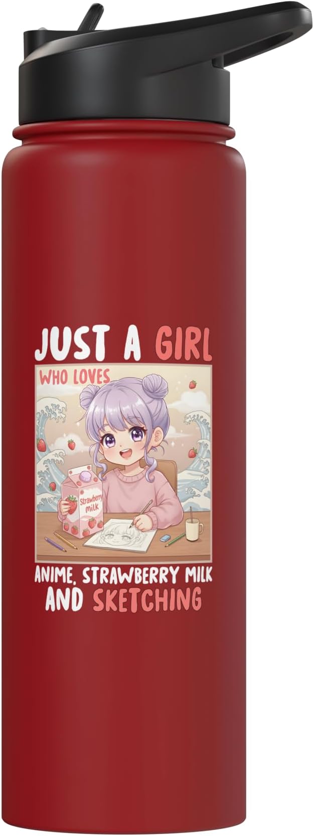 Just a Girl Who Loves Anime Strawberry Milk and Sketching Stainless Steel Insulated Water Bottle