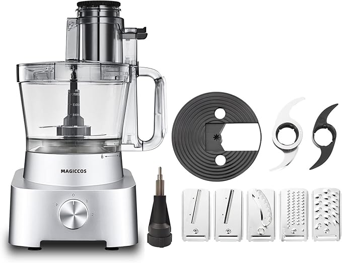14-Cup Aluminum-Diecast Food-Processor - XL Bowl, Large Chute, 800W Motor & Silver Die-Cast Base, Slicing & Shredding, Chopping & Mixing, For Fries, Cheese, Meat & Veggie Prep, For Home Use