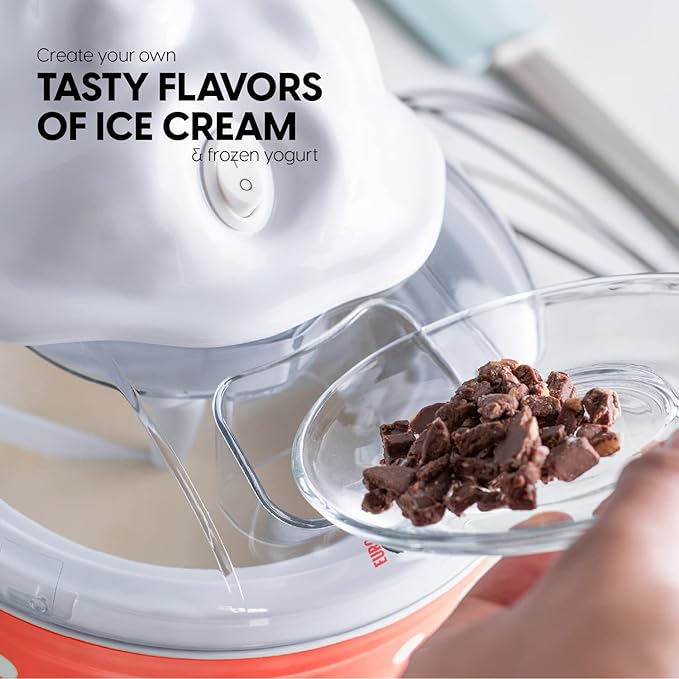 Euro Cuisine Ice Cream, Sorbet & Frozen Yogurt Maker, Homemade Gelato & Soft Serve Kids Ice Cream Maker Machine with 4 Glass Cups - Double-Insulated Freezer Bowl, Mixing Paddle, Lid - 1.5 Quart