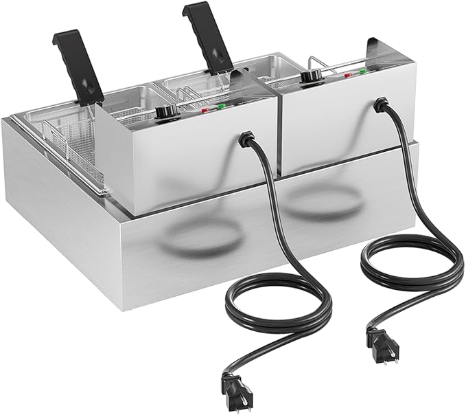 Electric Deep Fryer 3400W Hot 21QT/20L Commercial Deep Fryers with 2 Independent use Baskets Countertop Oil Fryer for Restaurant Use and Home Kitchen