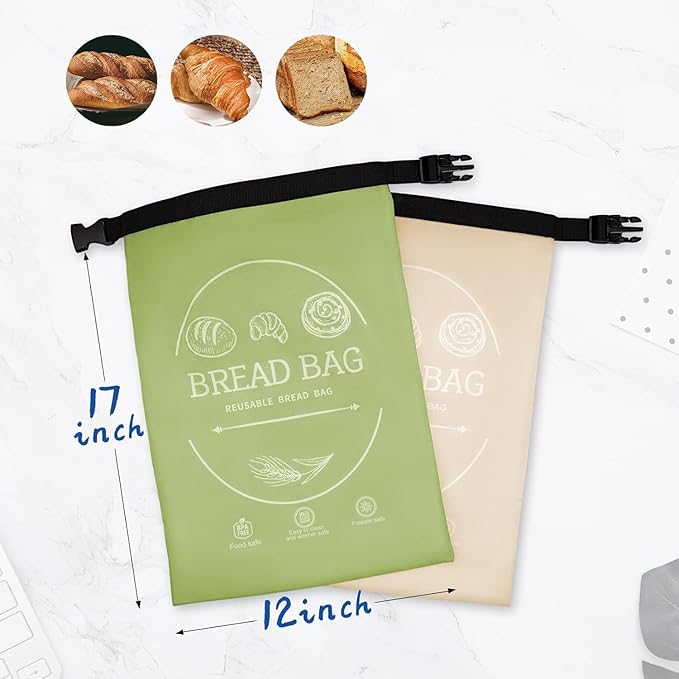 2 Pack Beeswax Bread Bags for Homemade, Reusable Bread Bag for Sourdough, XL-Reusable Waxed Linen Food Storage Bag to Keep Sourdough Fresh, Freezer-Safe, Eco-Friendly (Khai& Green)