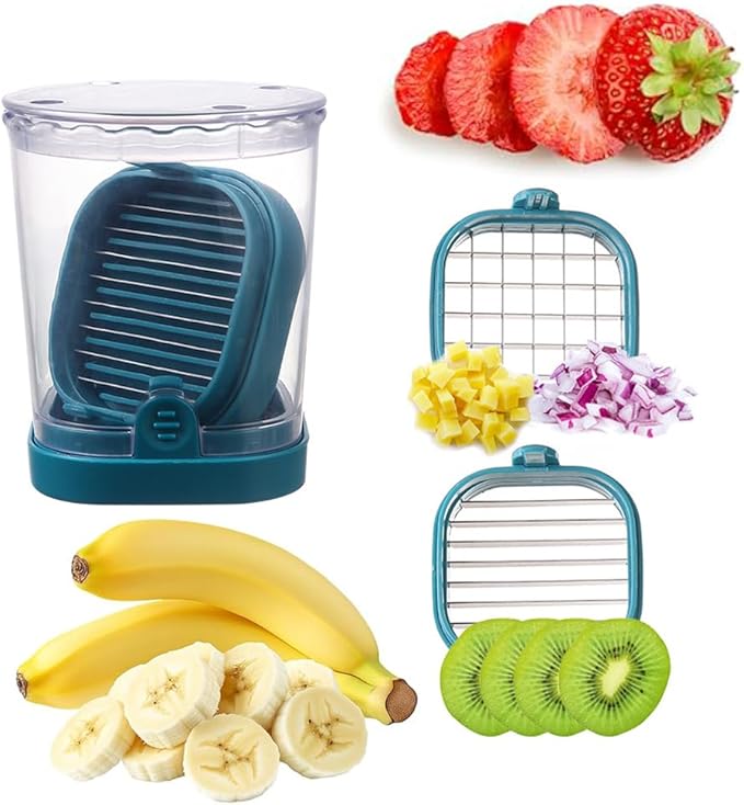 Strawberry Slicer, Fruit Slicer Cup with Push Plate, Grape Cutter Cup Slicers Kitchen Gadget for Egg Kiwi Banana Cucumber, Strawberry Slicers Cutter Tool for Fruits Vegetables (Dark Blue, One Size)