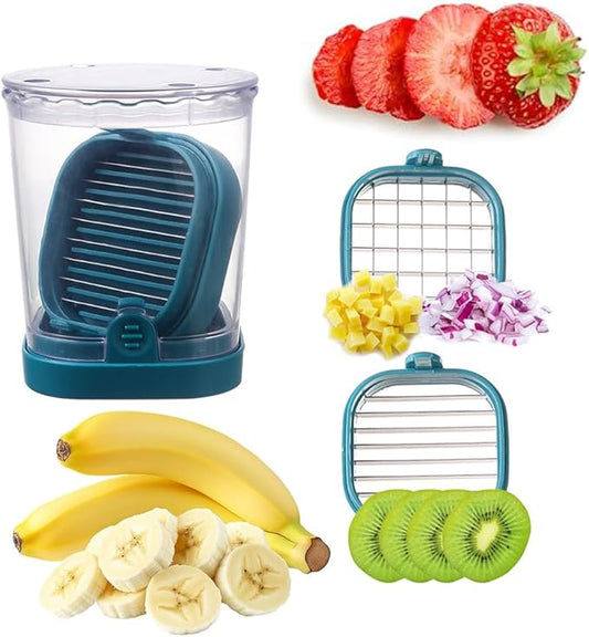 Strawberry Slicer, Fruit Slicer Cup with Push Plate, Grape Cutter Cup Slicers Kitchen Gadget for Egg Kiwi Banana Cucumber, Strawberry Slicers Cutter Tool for Fruits Vegetables (Dark Blue, One Size)