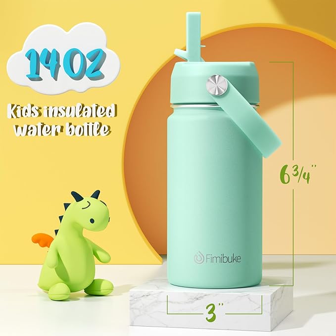 Fimibuke Kids Insulated Water Bottle, 14oz BPA FREE Double Wall Vacuum Tumbler 18/8 Stainless Steel Leak Proof Kids Cups with Straw Metal Water Bottle for School Boys Girls (2 Pack, Underwater World)