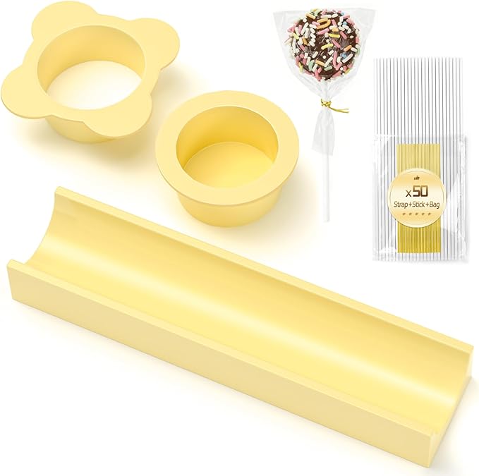 Circle Cake Pop Mold for Baking with 50PCS Cake Pop Sticks Bags Ties,Baking Molds for Birthday Wedding Baby Shower Kids Party Desserts-Yellow