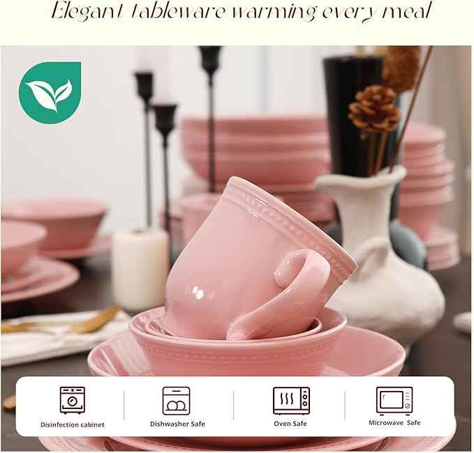 Pearl Dots Stoneware Dinnerware Set (20pc Set, Pink)