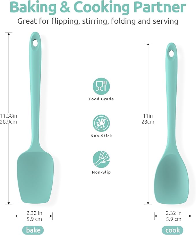 U-Taste 18/8 Stainless Steel Measuring Cups and Spoons Set of 10 and 600ºF Heat Resistat Silicone Flexible Baking Spoon Spatula & Cooking Scoop Spoonula (Aqua Sky)