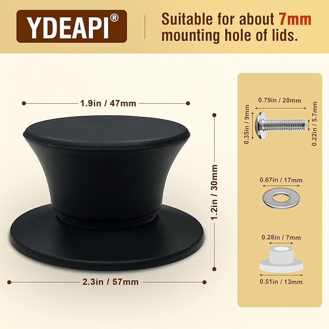 Universal Pot Lid Replacement Knobs, Ydeapi Silicone Pan Lid Holding Handles, Heat Resistant, Non-Slip Handle for Kitchen Cookware Lids and Covers (2 Packs)