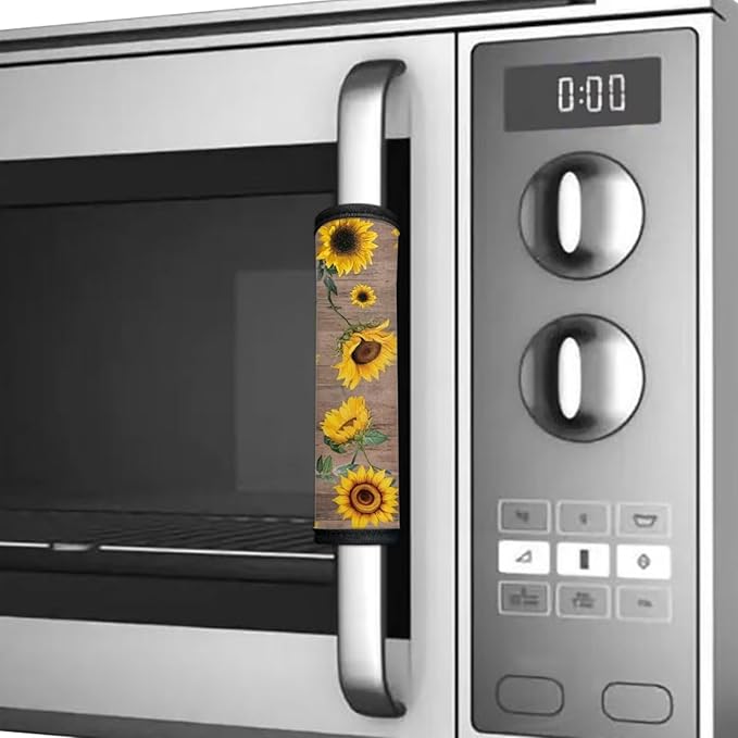 Refrigerator Door Handle Covers 6 PCS, Antiskid for Fridge Oven Dishwasher Keep Kitchen Appliance Clean from Smudges, Food Stains, for Home Kitchen Decor, Sunflower Wood Grain Print