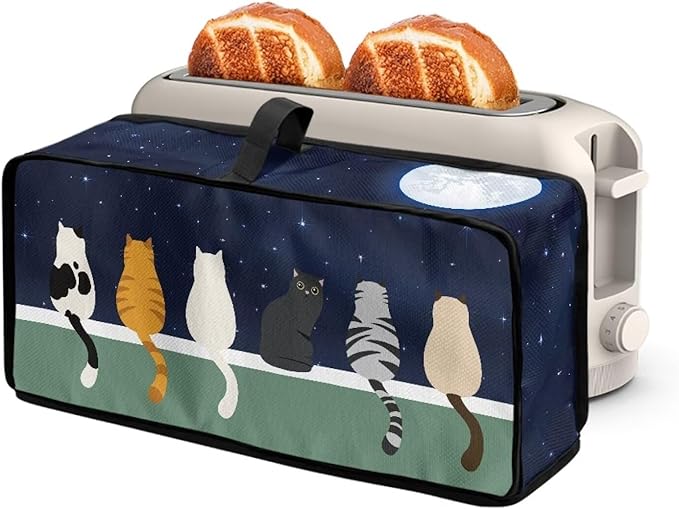 Cover for 2 Slice Slim Toaster Funny Cat Toaster Cover 2 Slice Long Slot, Heat Resistant Easy to Fold and Store Dust Covers for Kitchen Small Appliances