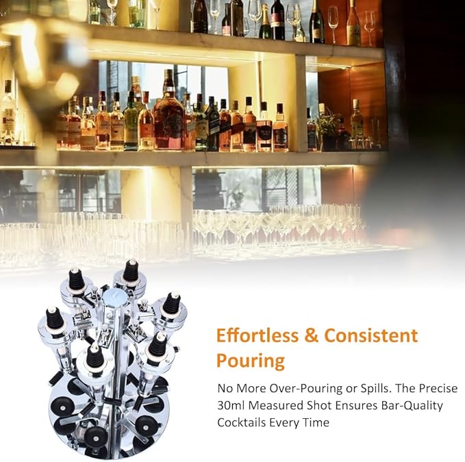 Liquor Dispenser, Alcohol Bar Rotating Liquor Holder Stainless Steel 6 Bottle Professional Revolving Liquor Dispenser