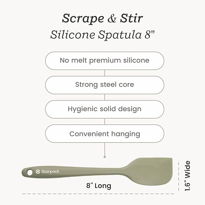 Starpack 'Scrape & Stir' Silicone Spatula (8 Inch) - Heat Resistant Spatula Set 600°F - Food Grade Kitchen Spatulas - Nonstick Baking and Cooking Spatula - LFGB Grade Rubber Spatula Set