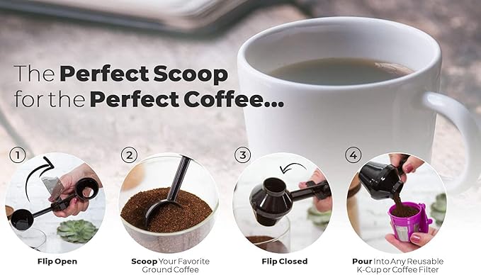 Perfect Pod EZ-Scoop Coffee Scooper & Funnel for Reusable K Cup Refillable Coffee Pods, 2 Tablespoon Capacity