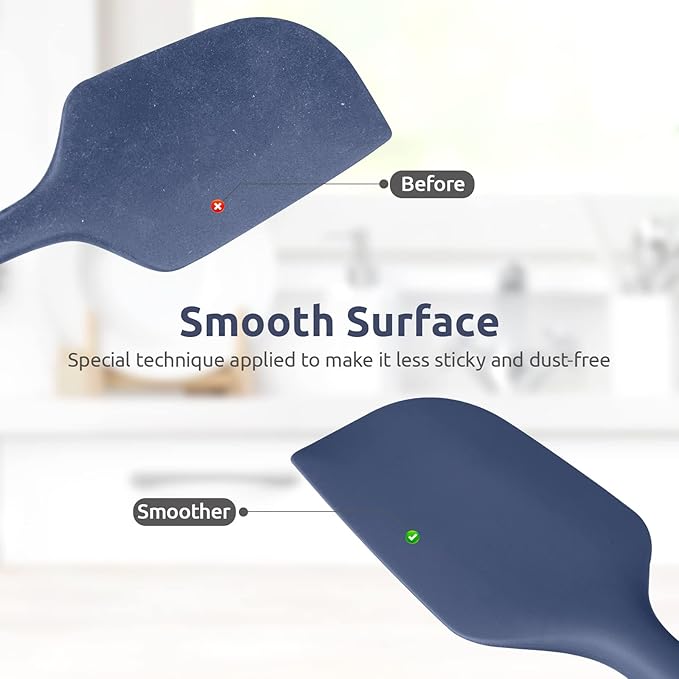 14" Extra Long Silicone Spatula: U-Taste 480ºF Heat Resistant Flexible Baking Mixer Scraper, Large Rubber Mixing Stirring Scraping Seamless Kitchen Turner Utensil for Nonstick Cookware(Midnight Blue)