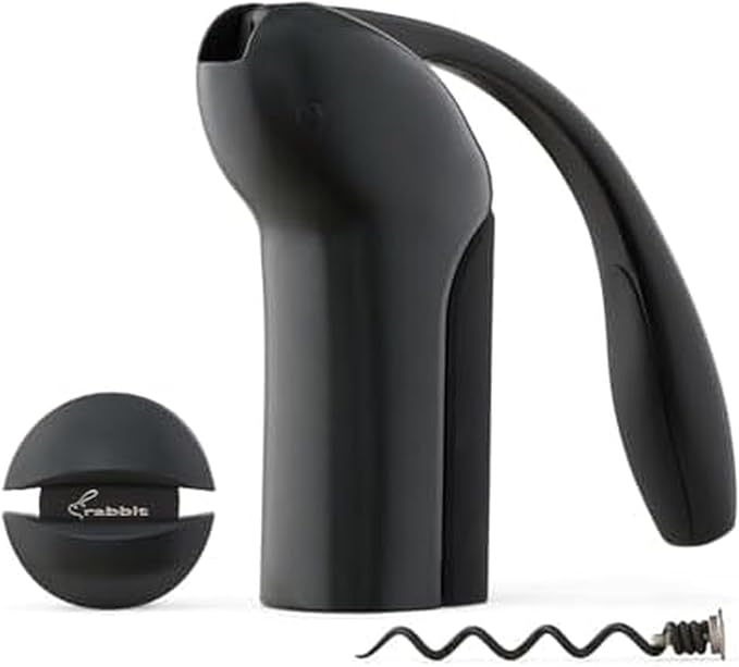 Rabbit 3-Piece Vertical Lever Corkscrew Wine Opener Boxed Gift Set, Pulls Cork in 3 Seconds, Automatic Ejection, Works on All Cork Types, Gunmetal Grey