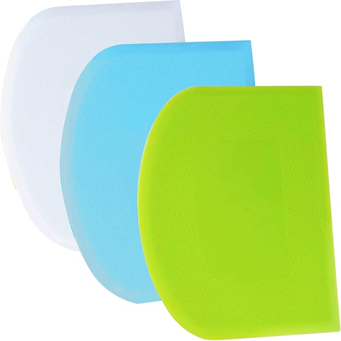 SURDOCA Dough Scraper Bench Scraper - 3P 11.8x7.3" Plastic Flexible Bowl Scraper, Sharp Edge & Angles Cake Scraper. Non-Slip Bakeware Decorating Tools Sculpting & Modeling Tools - Green+Blue+White