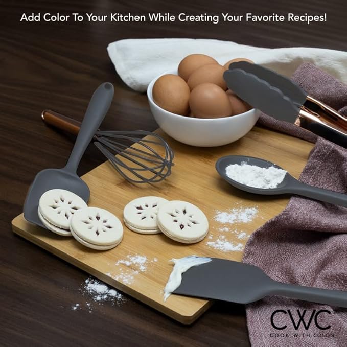 COOK WITH COLOR Silicone Cooking Utensils, Kitchen Utensil Set, Easy to Clean Silicone Kitchen Utensils, Cooking Utensils for Nonstick Cookware, Kitchen Gadgets Set, Standard, Gray