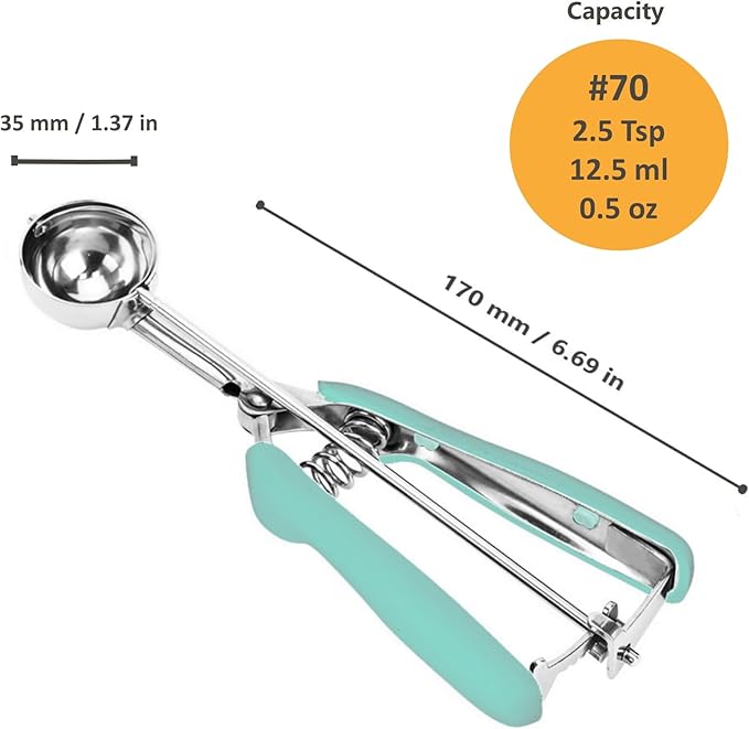 Cookie Scoop, Ice Cream Scoop, 0.8Tbsp/2.5tsp/12.5ml/0.5oz Cookie Scoops for Baking, 18/8 Stainless Steel Cookie Scooper for Baking, Cookie Dough Scoop, Ice Cream Scooper with Trigger Release(Mint)