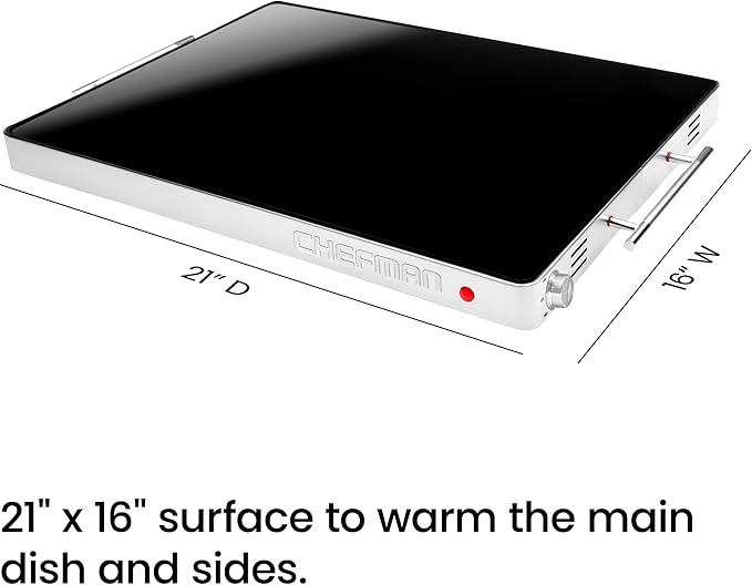 Chefman Electric Warming Tray with Adjustable Temperature Control, Perfect For Buffets, Restaurants, Parties, Events, and Home Dinners, Glass Top Extra Large 21” x 16” Surface Keeps Food Hot – Black