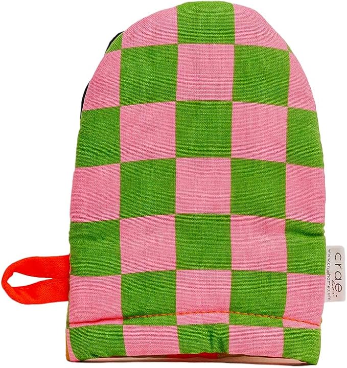 Crae Home - Mini Oven Mitt | Riglee Pattern Silicone-Lined Grip Heat-Resistant Cotton Kitchen Mitt with Hanging Loop | Cute Pot Holder Style Oven Glove for Baking & Cooking | 7.5” x 5.5”