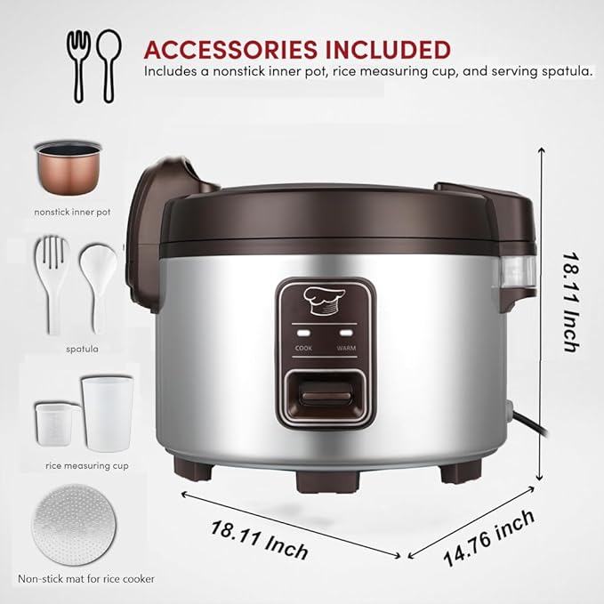 15.8QT Large Commercial rice cooker 84 cups cooked / 32 cups uncooked rice Commercial Electiric Rice Warmer for 60-70 people, with One-Touch Operation