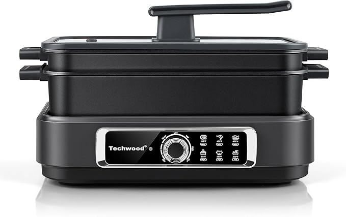 Electric Skillet, Techwood 7.5-Quart 2-in-1 Versatile Multi-Cooker with 5-Level Heat Settings, Come with Removable Non-stick Skillet Pan& Cooking Pot, Dishwasher Safe, 1500W, Black (Black)