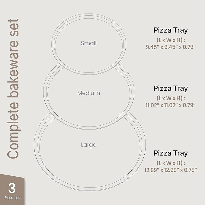 Gray Marble Non Stick Pizza Pans Set of 3 – Carbon Steel Pizza Baking Trays (9.45", 11.02", 12.99") for Oven Use, Durable, PFOA, PFOS, PTFE Free, Dishwasher Safe, Stain-resistant, Easy Cleanup