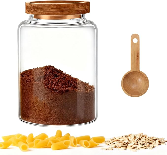 Glass Storage Jar with Lids Thicken Glass Coffee Canister Borosilicate Glass Food Containers for Spice Ground Nut Pasta Sugar Candy Tea (1200ml/40oz-1pack-with spoon)