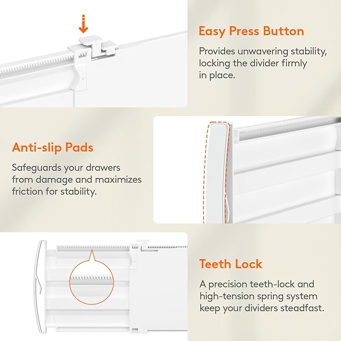 Lifewit 5" Tall 9 Pack Drawer Dividers, 30-47cm/11.5-18.5" Expandable Drawer Divider for Clothes, Adjustable Dresser Drawer Organizers, Drawers Separators for Dresser/Bathroom/Closet/Kitchen White