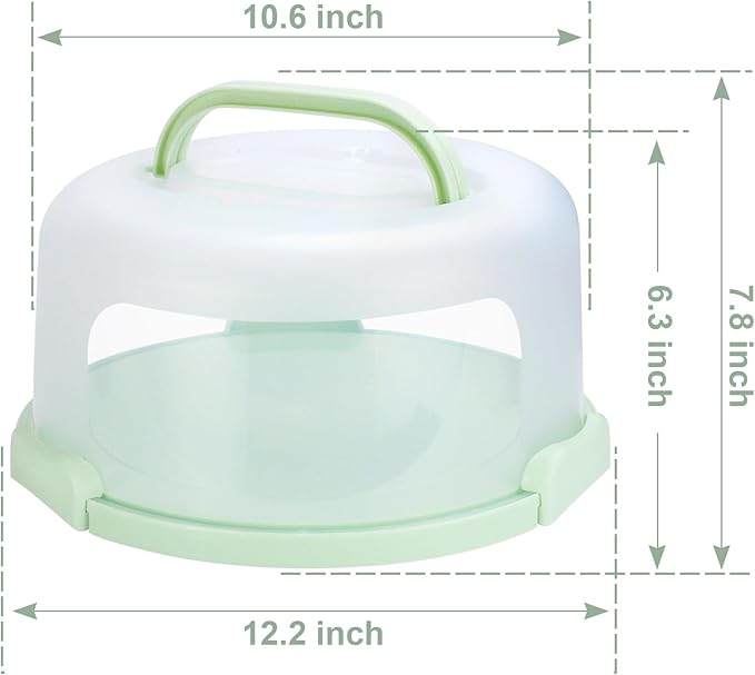 Cake Carrier with Lid and Handle, Fit 10’’ Cake Stand with Lid, Cake Transport Storage Container, Cake Containers Cover Stand with Lids, 3 Secure Side Closures (Green)