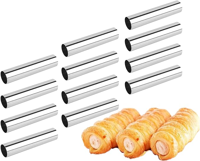 Non-stick Cream Horn Molds Stainless Steel, FantasyDay 4.72 inch Large Size Cannoli Tubes Kit Pack of 12 Baking Cones Pastry Roll Horn Croissant Mold - Christmas Anniversary Free Standing Cone Shape