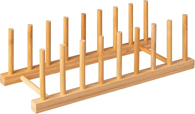 HBlife Bamboo Dish Plate Bowl Cup Book Pot Lid Cutting Board Drying Rack Stand Drainer Storage Holder Organizer Kitchen Cabinet（Keep Dry）