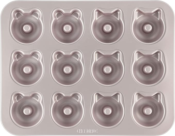 CHEFMADE Donut Mold Cake Pan, 12-Cavity Non-Stick Bear-shaped Doughnut Bakeware for Oven Baking (Champagne Gold)