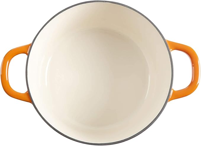 Crock-Pot Artisan 5-Quart Round Enameled Cast Iron Dutch Oven – Sunset Orange, Durable Heavy-Duty Cookware for Slow Cooking, Roasting, Baking with Lid