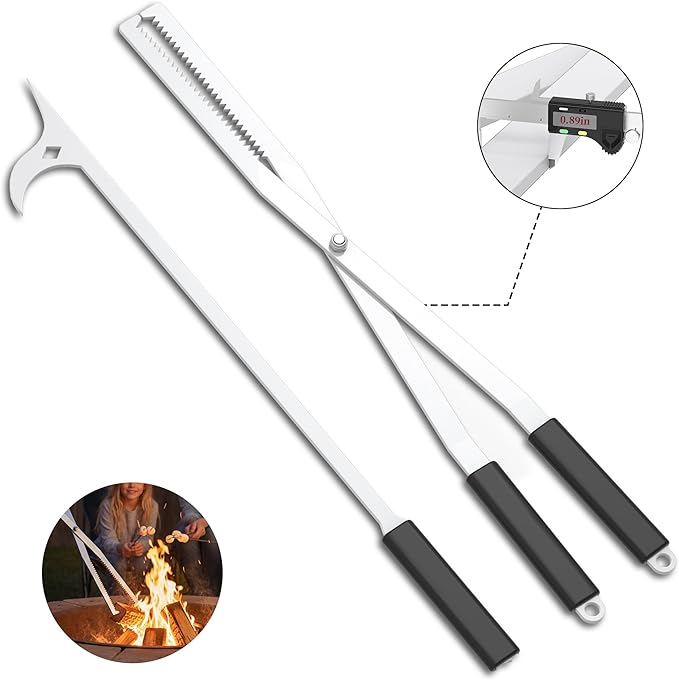 Heavy Duty Fire Tongs Firewood Grabber Tool with Scissor Shape Serrated for Campfire, Bonfire, Fire Pit Log Claw Tongs - Stainless Steel