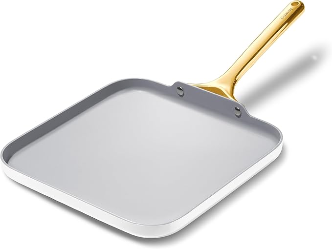 Caraway Square Griddle Pan - 11” Square Pan - Non-Stick Ceramic Coated - Non Toxic, PTFE & PFOA Free - Oven Safe & Compatible with All Stovetops - White