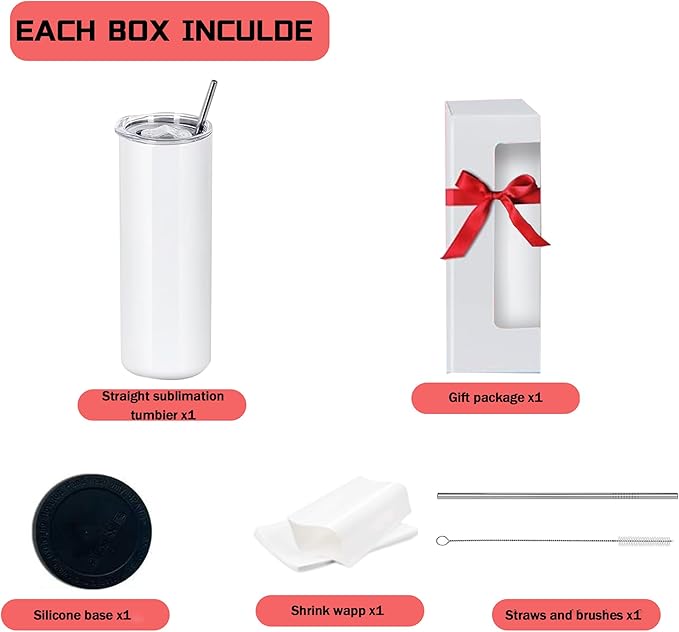 12 Pack 20oz Sublimation Tumblers Bulk,Flat Edge Sublimation Tumbler Blank, Skinny Straight Stainless Steel Blanks Cups with Individual Box (12, 20OZ FLAT EDGE)